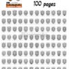 A grid of 100 unique lion-themed coloring pages featuring intricate designs, suitable for art and relaxation.