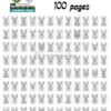 A grid of 100 outlined animal characters, featuring various poses and expressions for coloring.