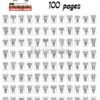 A grid of 100 elephant coloring pages featuring detailed line art illustrations of elephants, suitable for coloring activities.