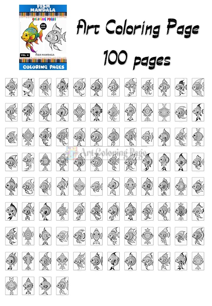 A grid of 100 black and white coloring pages featuring various cartoon characters with intricate designs, ready for coloring.