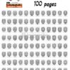 A grid of 100 black-and-white mandala coloring pages featuring intricate lion designs.