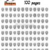 A collection of 100 intricate lion-themed mandala coloring pages displayed in a grid format.