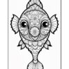 Intricate black and white fish design featuring floral patterns and ornate details.