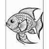 A detailed black and white illustration of a fish with intricate designs and patterns.