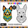 Two dog mandala designs for coloring, featuring vibrant patterns and outlines. Promote free coloring pages from artcoloringpage.com and explore the coloring book.