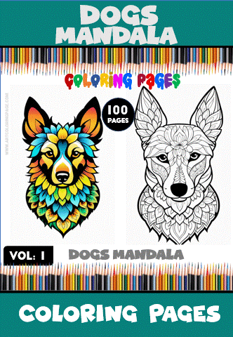 Two dog mandala designs for coloring, featuring vibrant patterns and outlines. Promote free coloring pages from artcoloringpage.com and explore the coloring book.