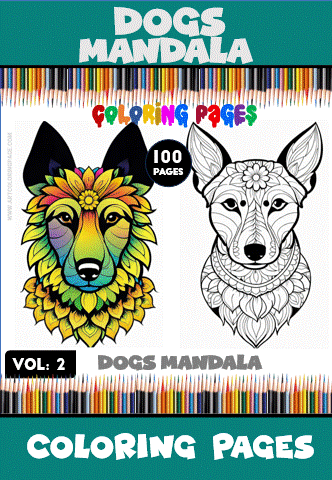 Dogs Mandala coloring pages featuring intricate designs of colorful dog art; available for free at artcoloringpage.com.