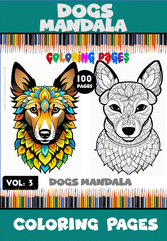 Two dog mandala designs featured in a coloring book, highlighting free coloring pages available at artcoloringpage.com.