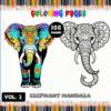 Coloring page featuring an elephant mandala design, promoting free coloring pages from artcoloringpage.com for a coloring book.