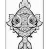 A detailed black and white illustration of a fish with intricate patterns and large eyes, suitable for coloring.