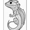 A detailed coloring page featuring a stylized lizard with intricate patterns and designs, suitable for coloring.
