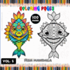 Fish mandala coloring pages showcasing two intricate fish designs for a coloring book, available for free at artcoloringpage.com.