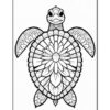 A detailed illustration of a turtle surrounded by intricate mandala patterns, designed for coloring.