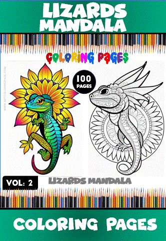 Colorful lizard mandala designs from a coloring book, featuring detailed patterns. Ideal for artcoloringpage.com and mandala coloring pages.