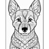 A detailed line drawing of a dog with intricate floral patterns and designs, ideal for coloring.