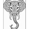 Detailed line drawing of an elephant with decorative floral patterns on its ears and trunk.