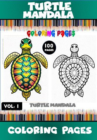 Turtle mandala coloring pages from a Mandala coloring book, featuring colorful turtle illustrations and artistic designs.