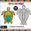 Turtle mandala coloring pages from Mandala coloring book, featuring colorful and black-and-white designs, available at artcoloringpage.com.