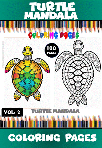 Turtle mandala coloring pages from Mandala coloring book, featuring colorful and black-and-white designs, available at artcoloringpage.com.