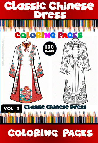 Classic Chinese dress coloring pages featuring detailed designs, perfect for cozy coloring book enthusiasts at artcoloringpage.com.