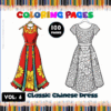 Classic Chinese dress coloring page featuring a vibrant red dress on one side and a detailed black-and-white design on the other. Perfect for a cozy coloring book experience at artcoloringpage.com, with 100 cozy coloring pages in total.