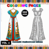 Coloring pages featuring classic Moroccan dress designs, perfect for a cozy coloring book available at artcoloringpage.com.