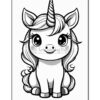 Cute cartoon unicorn with big eyes and a spiraled horn, featuring a flowing mane and a friendly expression.