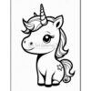 A cute, cartoon-style unicorn with a colorful mane and a star on its side, designed for coloring activities.