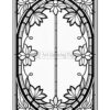 A framed design featuring an intricate pattern of flowers and leaves arranged in an oval shape, suitable for coloring.