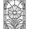 Stained glass design featuring a large flower at the center, surrounded by decorative leaves and ornate patterns.