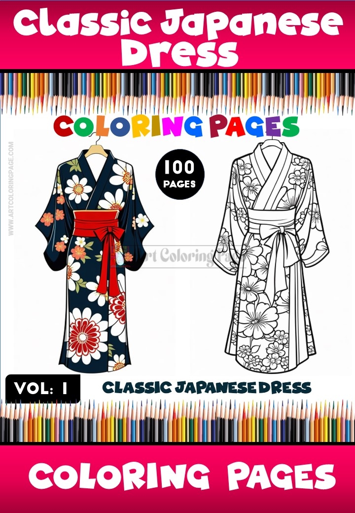 Journey Through Time Classic Japanese Dress Coloring Pages Vol. 1