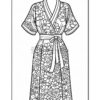 A floral-patterned kimono-style robe featuring short sleeves and a sash tied at the waist, suitable for coloring.
