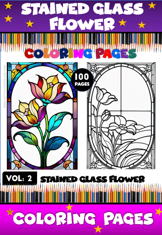 Stained glass flower coloring pages from a cozy coloring book, featuring vibrant designs for artcoloringpage.com.