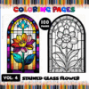 Stained glass flower coloring pages featuring detailed designs, ideal for a cozy coloring book experience at artcoloringpage.com.
