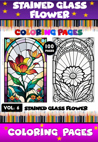 Stained glass flower coloring pages featuring intricate designs, ideal for a cozy coloring book experience from artcoloringpage.com.