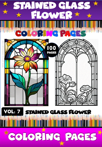 Stained glass flower coloring pages, featuring a vibrant flower and intricate designs, from artcoloringpage.com's cozy coloring book.