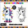Coloring pages featuring unicorns from a coloring book titled