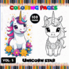 Coloring pages featuring a whimsical unicorn design, ideal for a coloring book from artcoloringpage.com, with 100 pages included.