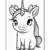 Cute cartoon unicorn with a unicorn horn, large eyes, and a flowing mane, designed for coloring.