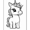 A cute cartoon unicorn with a friendly expression, featuring a spiraled horn and flowing mane, outlined for coloring.