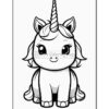 Cute cartoon unicorn with big eyes and a spiraled horn, sitting down with a smiling expression.