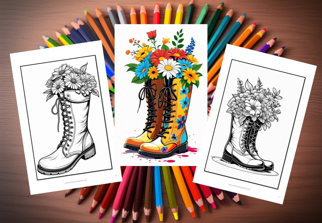 Unveiling the Fusion of Fashion and Flora: Flower Boots Coloring Book