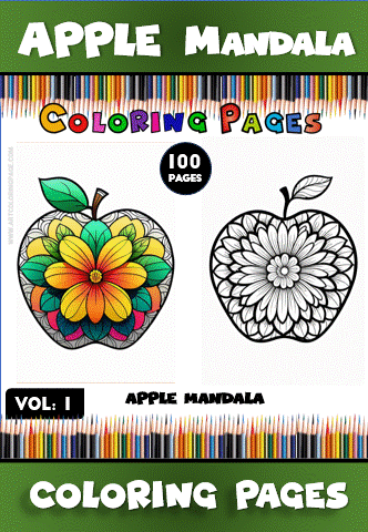Apple Mandala coloring pages featuring colorful designs and black and white outlines for an engaging experience from artcoloringpage.com.