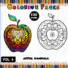 Coloring page featuring an apple mandala design, showcasing vibrant colors alongside a black-and-white version for coloring, from artcoloringpage.com.