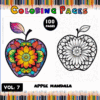 Coloring pages featuring an apple mandala design, part of a mandala coloring book with 100 pages, available on artcoloringpage.com.