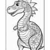A dinosaur character adorned with floral patterns, featuring a large head, spiked back, and a stout body.