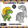 Dinosaur mandala coloring pages featuring two intricate designs with floral patterns, from the Mandala coloring book at artcoloringpage.com.