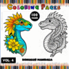 Coloring page featuring two dinosaur mandalas, one with floral designs and the other intricately patterned, from a Mandala coloring book on artcoloringpage.com.