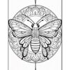 A detailed coloring page featuring a large bee surrounded by intricate mandala patterns.