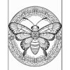 A detailed black and white coloring page featuring a decorative butterfly surrounded by floral patterns.